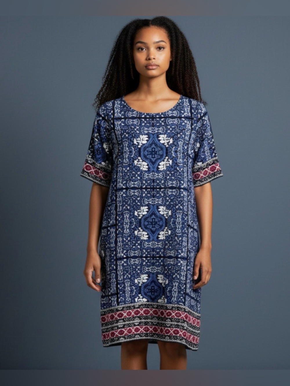 WESTPORT Navy and White Patterned Shift Dress